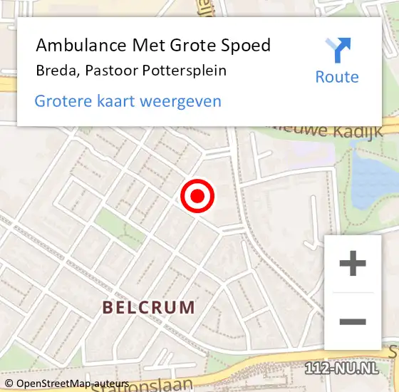 Locatie op kaart van de 112 melding: Ambulance Met Grote Spoed Naar Breda, Pastoor Pottersplein op 12 december 2019 18:31