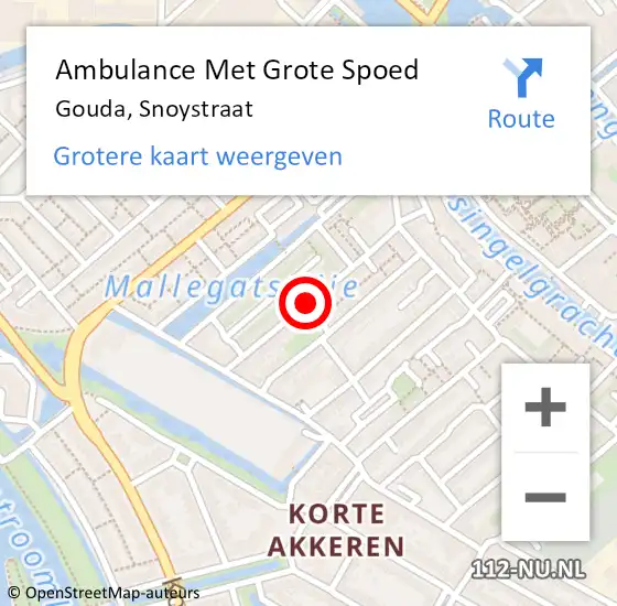 Locatie op kaart van de 112 melding: Ambulance Met Grote Spoed Naar Gouda, Snoystraat op 12 december 2019 19:16