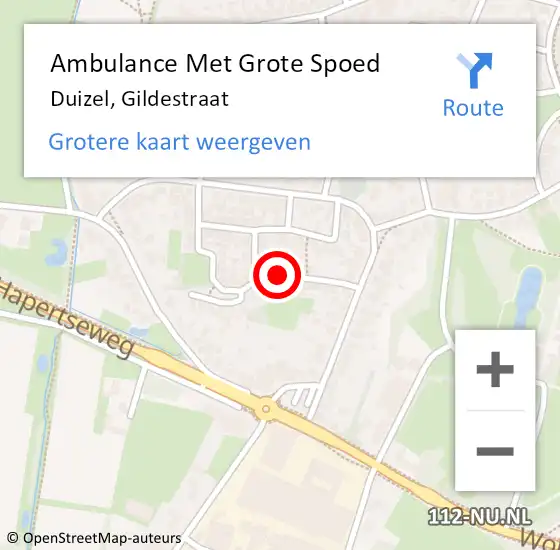 Locatie op kaart van de 112 melding: Ambulance Met Grote Spoed Naar Duizel, Gildestraat op 12 december 2019 19:45