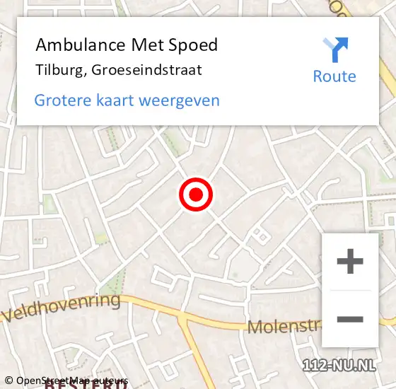 Locatie op kaart van de 112 melding: Ambulance Met Spoed Naar Tilburg, Groeseindstraat op 12 december 2019 20:19