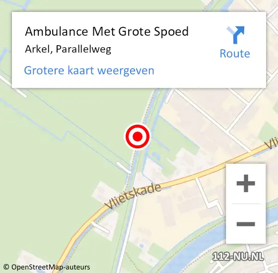Locatie op kaart van de 112 melding: Ambulance Met Grote Spoed Naar Arkel, Parallelweg op 12 december 2019 20:57