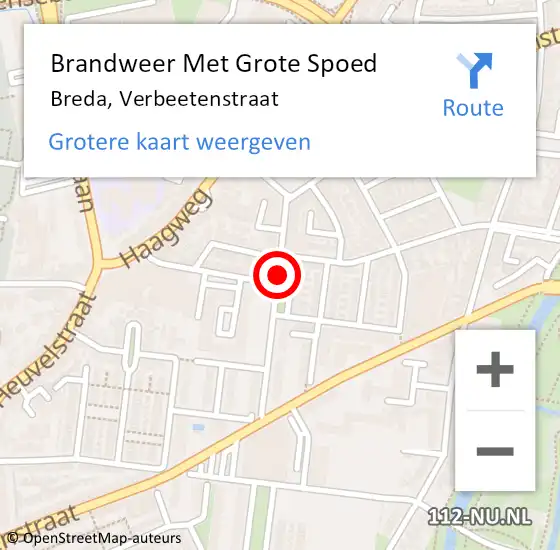 Locatie op kaart van de 112 melding: Brandweer Met Grote Spoed Naar Breda, Verbeetenstraat op 12 december 2019 22:46