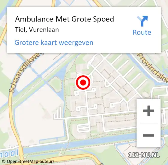 Locatie op kaart van de 112 melding: Ambulance Met Grote Spoed Naar Tiel, Vurenlaan op 12 december 2019 23:26