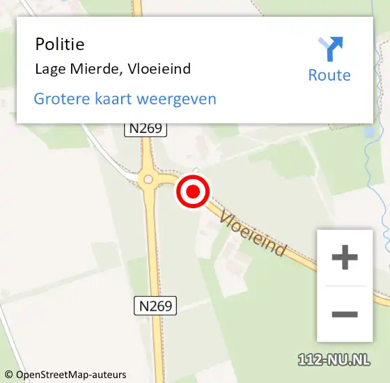 Locatie op kaart van de 112 melding: Politie Lage Mierde, Vloeieind op 13 december 2019 08:52