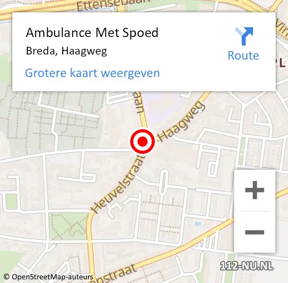Locatie op kaart van de 112 melding: Ambulance Met Spoed Naar Breda, Haagweg op 13 december 2019 12:27
