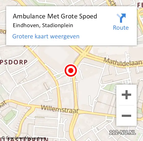 Locatie op kaart van de 112 melding: Ambulance Met Grote Spoed Naar Eindhoven, Stadionplein op 13 december 2019 14:04