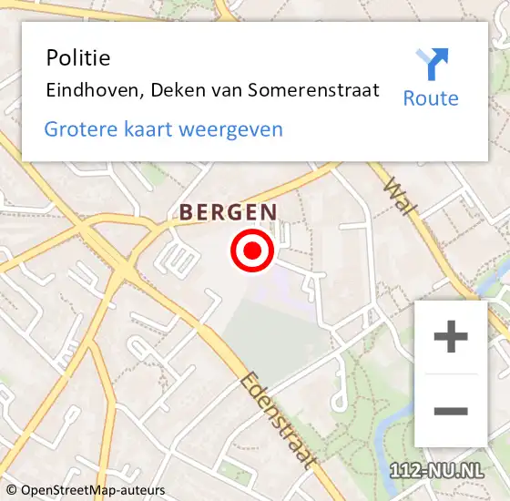 Locatie op kaart van de 112 melding: Politie Eindhoven, Deken van Somerenstraat op 13 december 2019 14:26