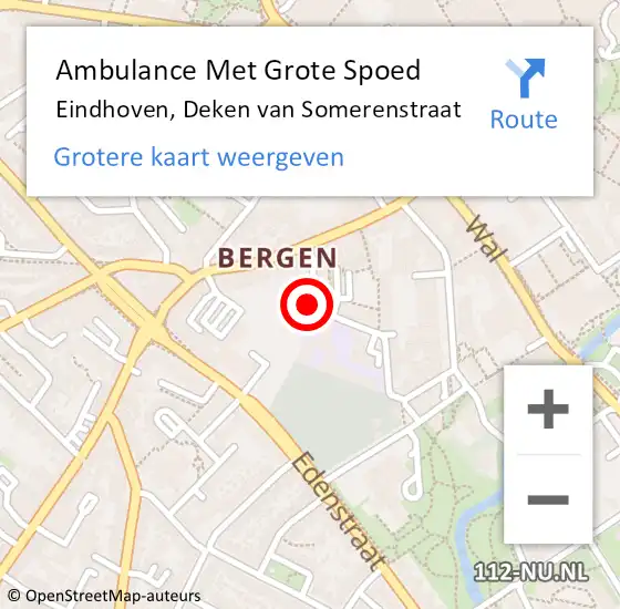 Locatie op kaart van de 112 melding: Ambulance Met Grote Spoed Naar Eindhoven, Deken van Somerenstraat op 13 december 2019 14:30