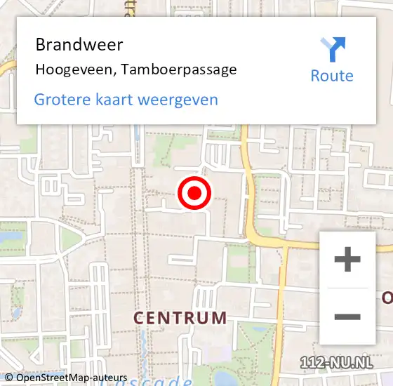 Locatie op kaart van de 112 melding: Brandweer Hoogeveen, Tamboerpassage op 13 december 2019 19:00