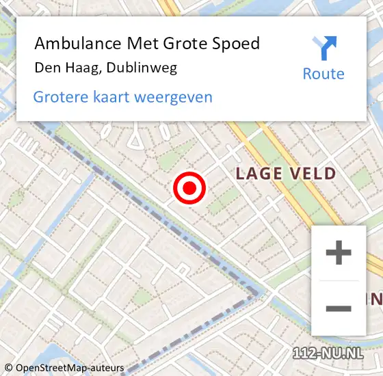Locatie op kaart van de 112 melding: Ambulance Met Grote Spoed Naar Den Haag, Dublinweg op 13 december 2019 19:07
