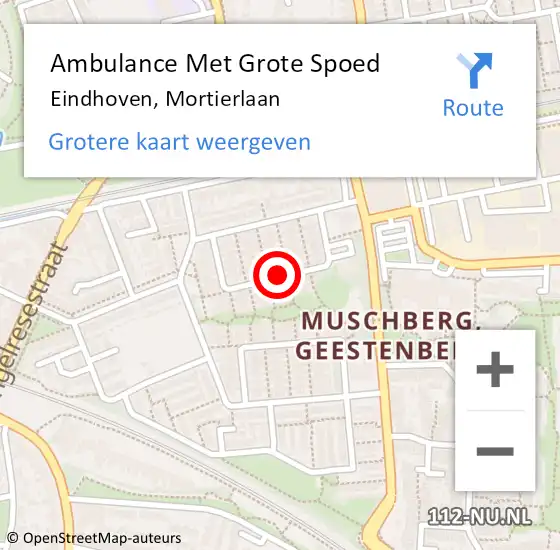 Locatie op kaart van de 112 melding: Ambulance Met Grote Spoed Naar Eindhoven, Mortierlaan op 13 december 2019 20:42