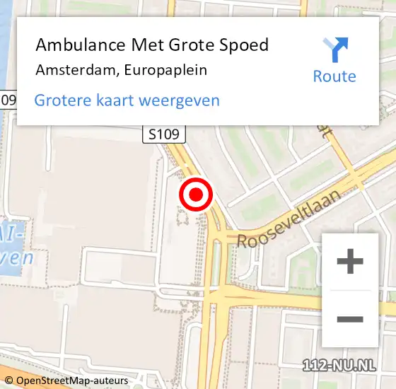 Locatie op kaart van de 112 melding: Ambulance Met Grote Spoed Naar Amsterdam, Europaplein op 13 december 2019 21:03