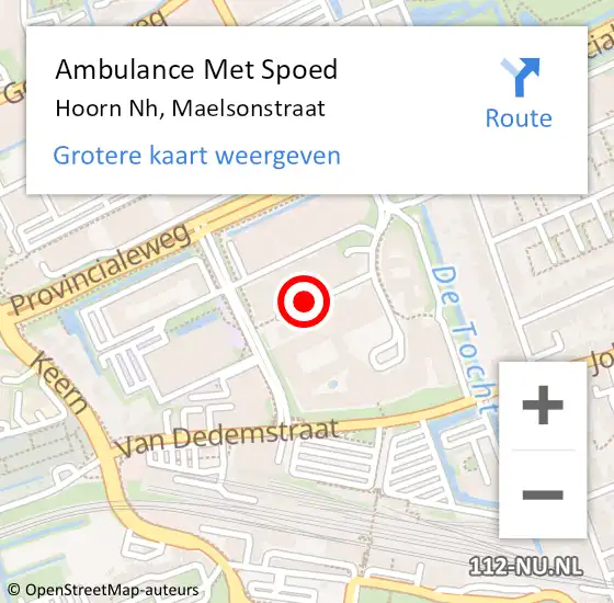 Locatie op kaart van de 112 melding: Ambulance Met Spoed Naar Hoorn Nh, Maelsonstraat op 13 december 2019 21:34