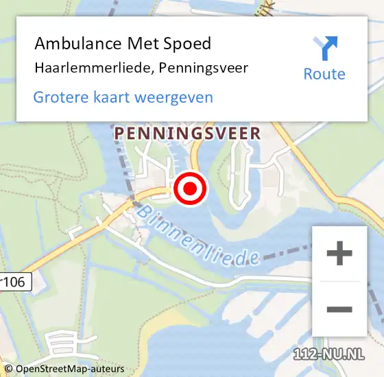 Locatie op kaart van de 112 melding: Ambulance Met Spoed Naar Haarlemmerliede, Penningsveer op 13 december 2019 21:37