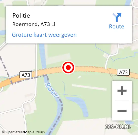Locatie op kaart van de 112 melding: Politie Roermond, A73 Li op 13 december 2019 21:50