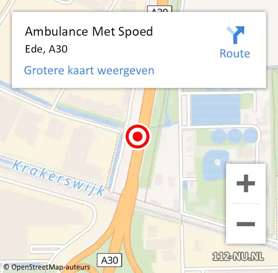 Locatie op kaart van de 112 melding: Ambulance Met Spoed Naar Ede, A30 op 14 december 2019 00:24
