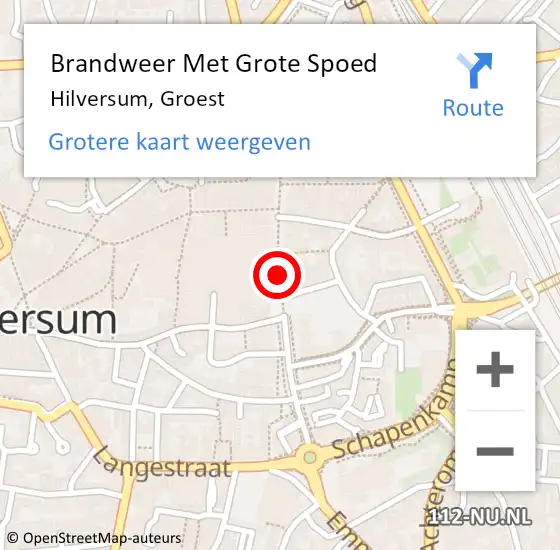 Locatie op kaart van de 112 melding: Brandweer Met Grote Spoed Naar Hilversum, Groest op 14 december 2019 01:25