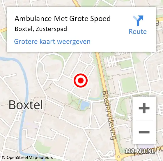Locatie op kaart van de 112 melding: Ambulance Met Grote Spoed Naar Boxtel, Zusterspad op 14 december 2019 09:30