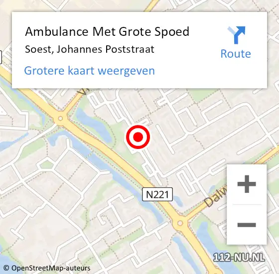 Locatie op kaart van de 112 melding: Ambulance Met Grote Spoed Naar Soest, Johannes Poststraat op 14 december 2019 09:54