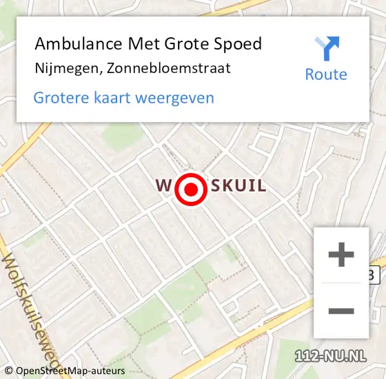 Locatie op kaart van de 112 melding: Ambulance Met Grote Spoed Naar Nijmegen, Zonnebloemstraat op 14 december 2019 10:45
