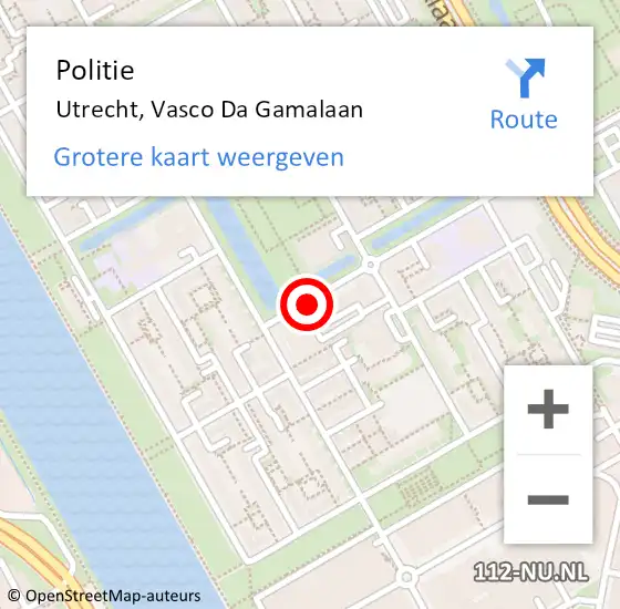 Locatie op kaart van de 112 melding: Politie Utrecht, Vasco Da Gamalaan op 14 december 2019 11:03