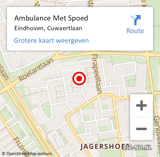 Locatie op kaart van de 112 melding: Ambulance Met Spoed Naar Eindhoven, Cuwaertlaan op 14 december 2019 12:27
