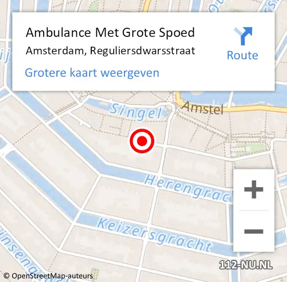 Locatie op kaart van de 112 melding: Ambulance Met Grote Spoed Naar Amsterdam, Reguliersdwarsstraat op 14 december 2019 15:35