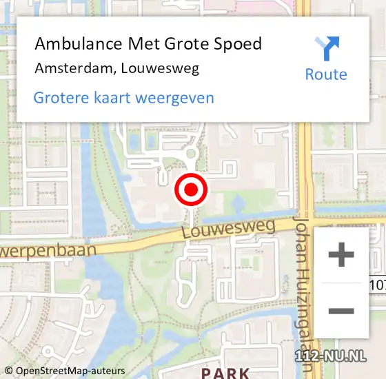 Locatie op kaart van de 112 melding: Ambulance Met Grote Spoed Naar Amsterdam, Louwesweg op 14 december 2019 18:38