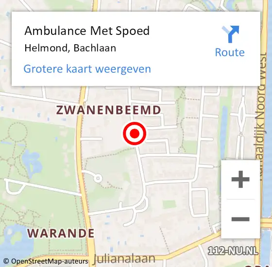 Locatie op kaart van de 112 melding: Ambulance Met Spoed Naar Helmond, Bachlaan op 14 december 2019 21:12