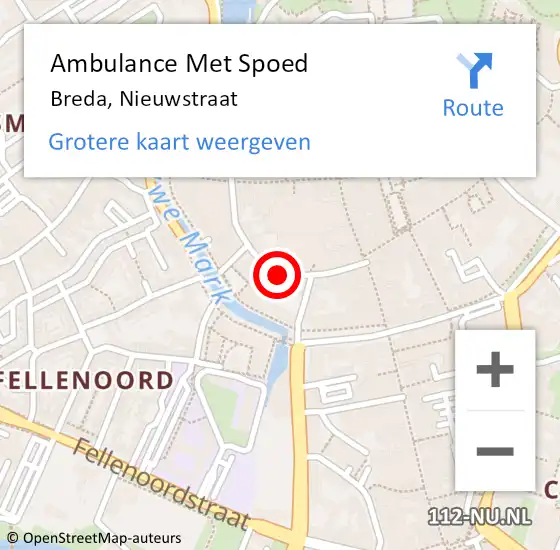 Locatie op kaart van de 112 melding: Ambulance Met Spoed Naar Breda, Nieuwstraat op 15 december 2019 03:55