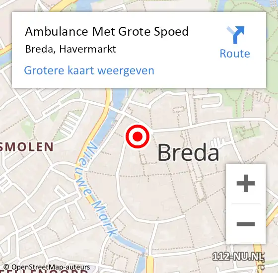 Locatie op kaart van de 112 melding: Ambulance Met Grote Spoed Naar Breda, Havermarkt op 15 december 2019 04:10