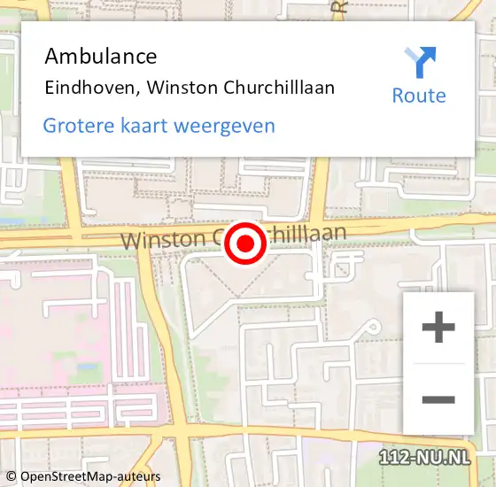 Locatie op kaart van de 112 melding: Ambulance Eindhoven, Winston Churchilllaan op 15 december 2019 04:20