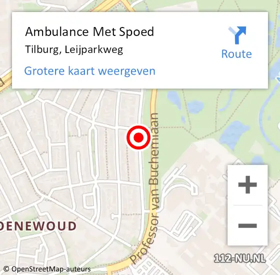 Locatie op kaart van de 112 melding: Ambulance Met Spoed Naar Tilburg, Leijparkweg op 15 december 2019 10:45