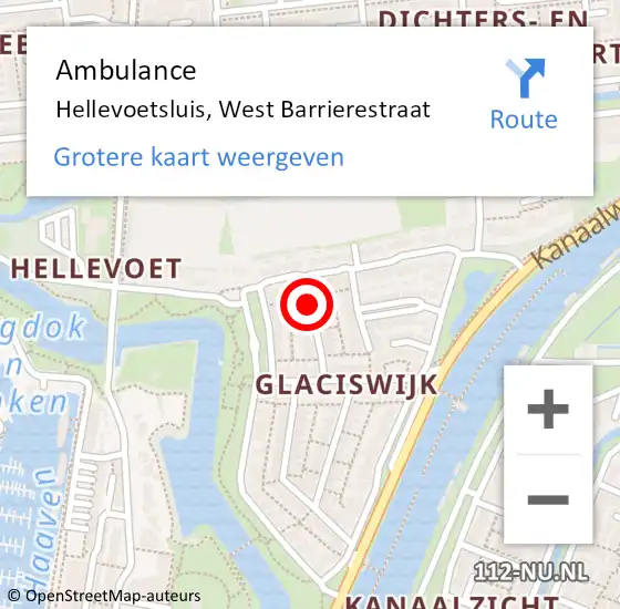 Locatie op kaart van de 112 melding: Ambulance Hellevoetsluis, West Barrierestraat op 15 december 2019 13:37