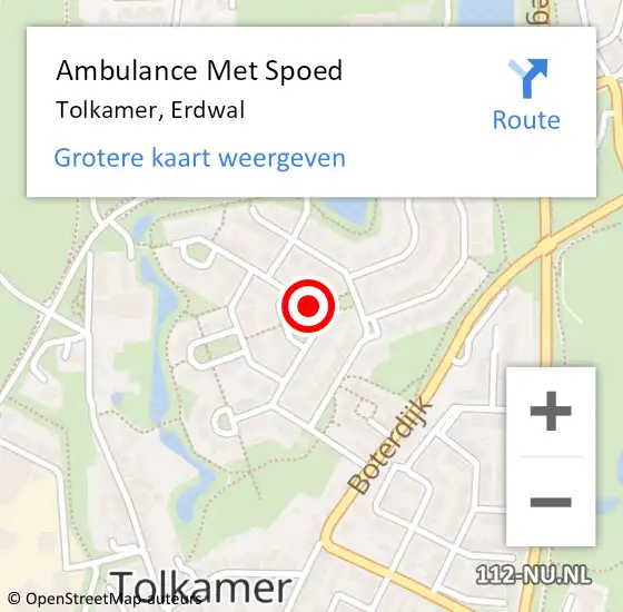 Locatie op kaart van de 112 melding: Ambulance Met Spoed Naar Tolkamer, Erdwal op 15 december 2019 20:53