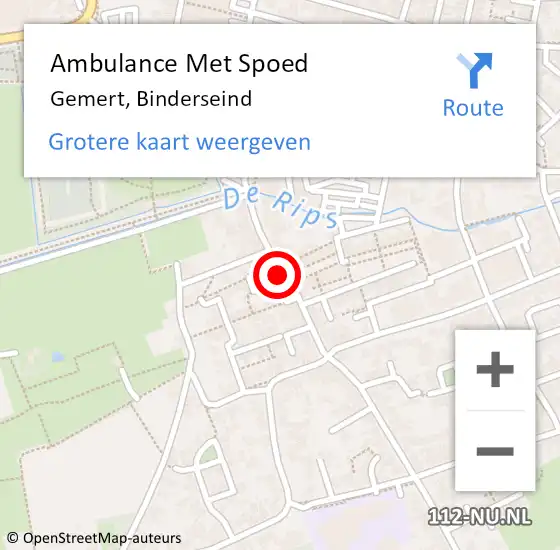 Locatie op kaart van de 112 melding: Ambulance Met Spoed Naar Gemert, Binderseind op 16 december 2019 01:58