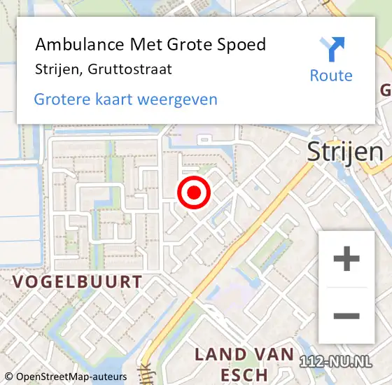 Locatie op kaart van de 112 melding: Ambulance Met Grote Spoed Naar Strijen, Gruttostraat op 16 december 2019 06:10