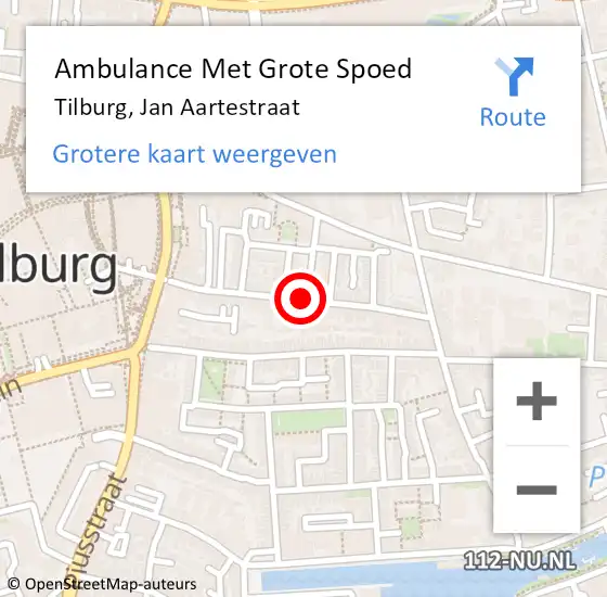 Locatie op kaart van de 112 melding: Ambulance Met Grote Spoed Naar Tilburg, Jan Aartestraat op 16 december 2019 11:13