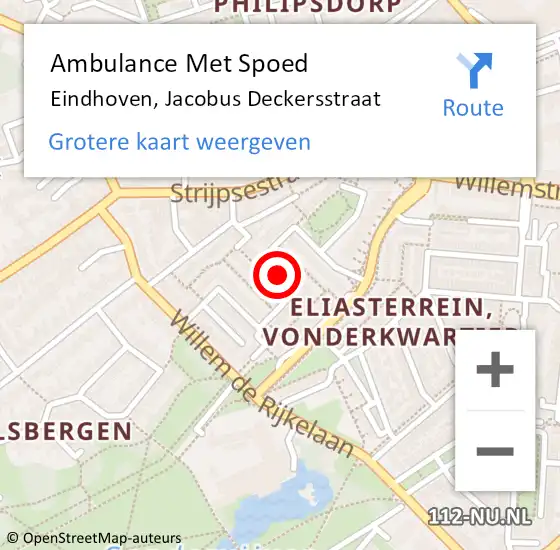 Locatie op kaart van de 112 melding: Ambulance Met Spoed Naar Eindhoven, Jacobus Deckersstraat op 16 december 2019 11:22