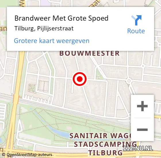 Locatie op kaart van de 112 melding: Brandweer Met Grote Spoed Naar Tilburg, Pijlijserstraat op 16 december 2019 11:51