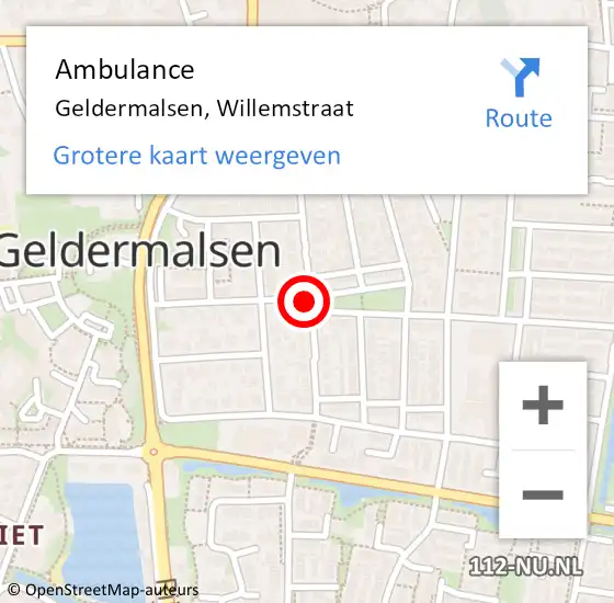 Locatie op kaart van de 112 melding: Ambulance Geldermalsen, Willemstraat op 16 december 2019 15:13