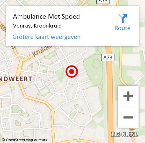 Locatie op kaart van de 112 melding: Ambulance Met Spoed Naar Venray, Kroonkruid op 16 december 2019 20:38