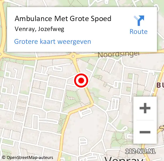 Locatie op kaart van de 112 melding: Ambulance Met Grote Spoed Naar Venray, Jozefweg op 17 december 2019 15:08