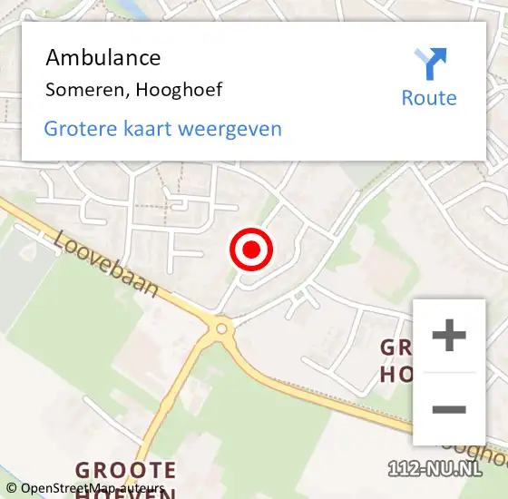 Locatie op kaart van de 112 melding: Ambulance Someren, Hooghoef op 17 december 2019 21:17