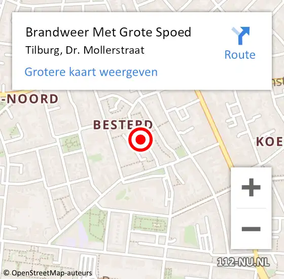 Locatie op kaart van de 112 melding: Brandweer Met Grote Spoed Naar Tilburg, Dr. Mollerstraat op 18 december 2019 00:02