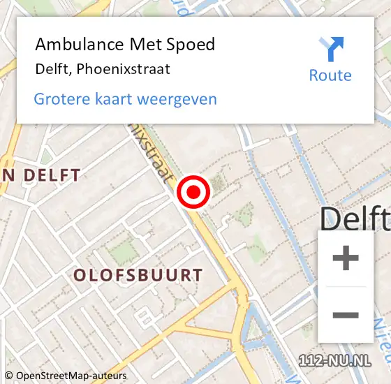 Locatie op kaart van de 112 melding: Ambulance Met Spoed Naar Delft, Phoenixstraat op 18 december 2019 01:21