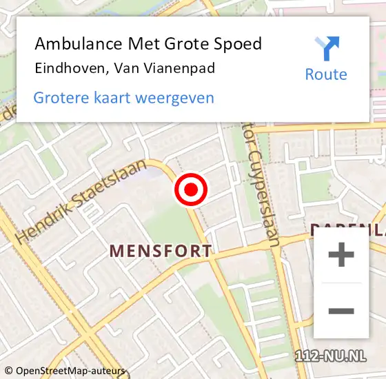 Locatie op kaart van de 112 melding: Ambulance Met Grote Spoed Naar Eindhoven, Van Vianenpad op 18 december 2019 03:17