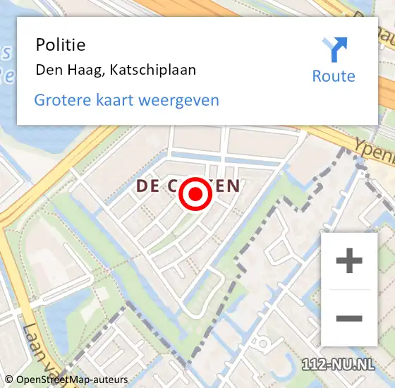 Locatie op kaart van de 112 melding: Politie Den Haag, Katschiplaan op 18 december 2019 04:41