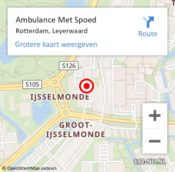 Locatie op kaart van de 112 melding: Ambulance Met Spoed Naar Rotterdam, Leyerwaard op 18 december 2019 06:02