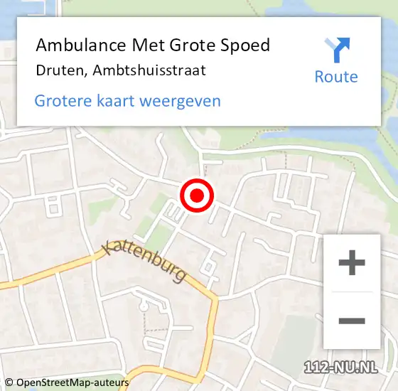 Locatie op kaart van de 112 melding: Ambulance Met Grote Spoed Naar Druten, Ambtshuisstraat op 18 december 2019 09:17